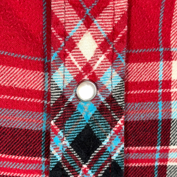 Vintage Wrangler Western Shirt Adult XXL Red Blue Plaid Flannel Pearl Snap Y2K - Picture 5 of 9